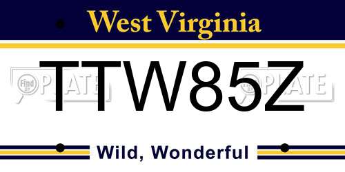 TTW85Z West Virginia License Plate