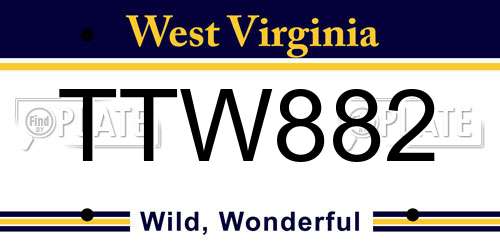TTW882 West Virginia License Plate