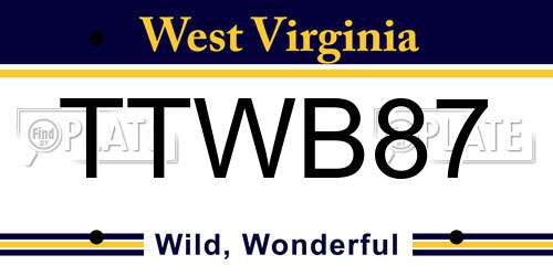 TTWB87 West Virginia License Plate