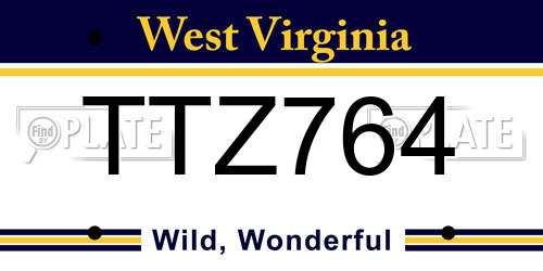 TTZ764 West Virginia License Plate