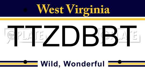 TTZDBBT West Virginia License Plate