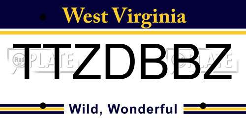 TTZDBBZ West Virginia License Plate