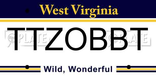 TTZOBBT West Virginia License Plate