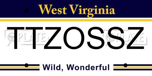 TTZOSSZ West Virginia License Plate