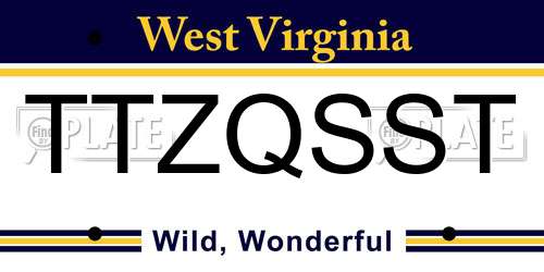 TTZQSST West Virginia License Plate
