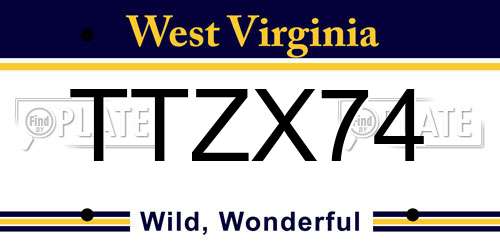 TTZX74 West Virginia License Plate
