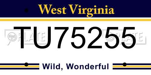 TU75255 West Virginia License Plate