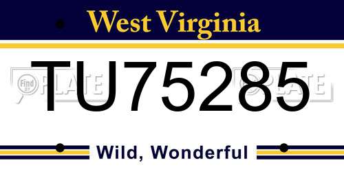 TU75285 West Virginia License Plate