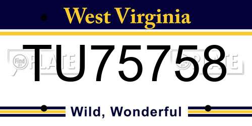 TU75758 West Virginia License Plate