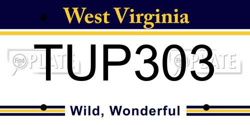 TUP303 West Virginia License Plate