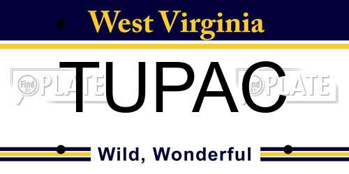 TUPAC West Virginia License Plate
