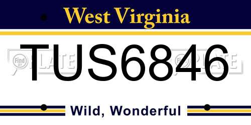 TUS6846 West Virginia License Plate