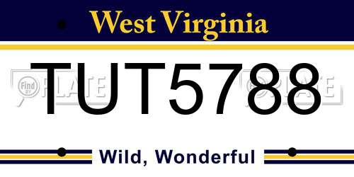 TUT5788 West Virginia License Plate