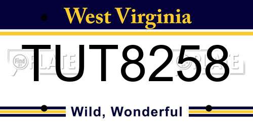 TUT8258 West Virginia License Plate