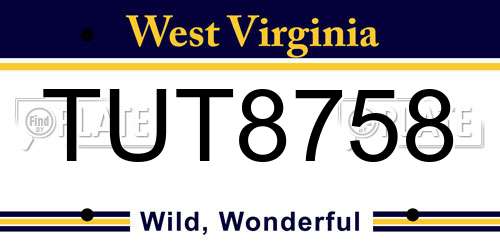 TUT8758 West Virginia License Plate