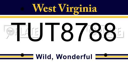 TUT8788 West Virginia License Plate