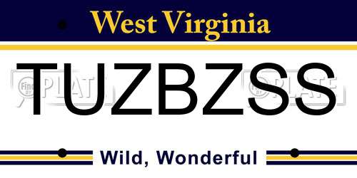 TUZBZSS West Virginia License Plate