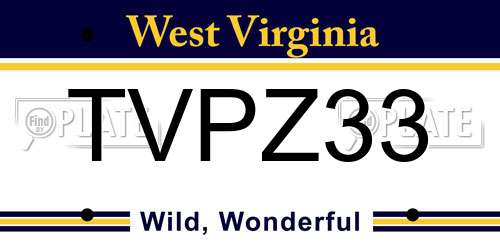 TVPZ33 West Virginia License Plate