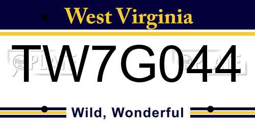 TW7G044 West Virginia License Plate
