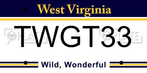 TWGT33 West Virginia License Plate