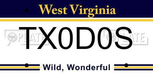 TX0D0S West Virginia License Plate