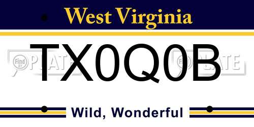 TX0Q0B West Virginia License Plate