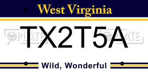 TX2T5A West Virginia License Plate