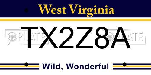 TX2Z8A West Virginia License Plate