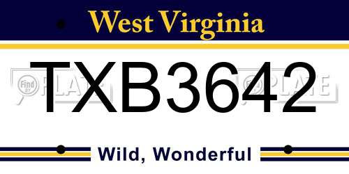 TXB3642 West Virginia License Plate