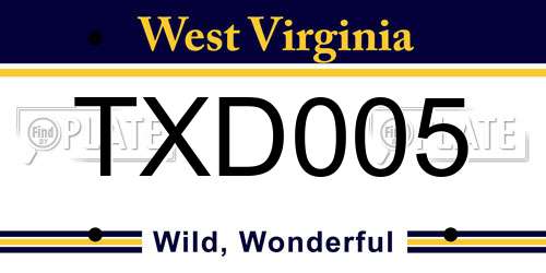 TXD005 West Virginia License Plate