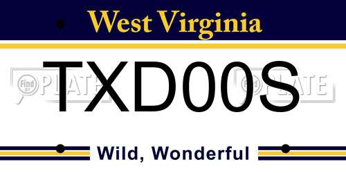 TXD00S West Virginia License Plate