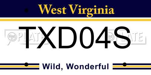 TXD04S West Virginia License Plate
