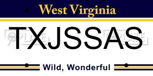 TXJSSAS West Virginia License Plate