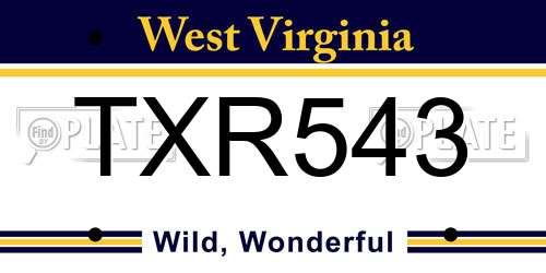 TXR543 West Virginia License Plate