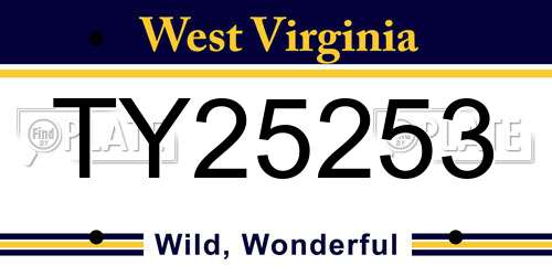 TY25253 West Virginia License Plate