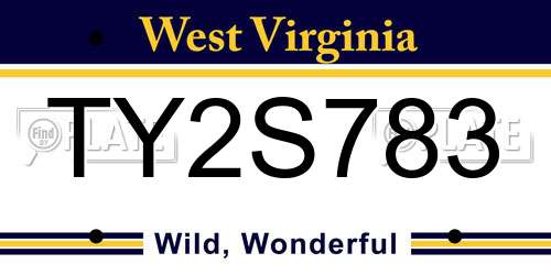 TY2S783 West Virginia License Plate