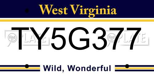 TY5G377 West Virginia License Plate