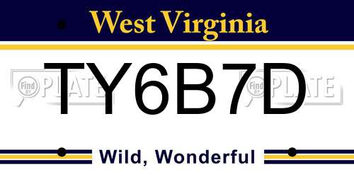 TY6B7D West Virginia License Plate