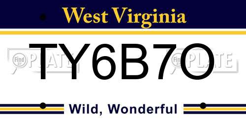 TY6B7O West Virginia License Plate