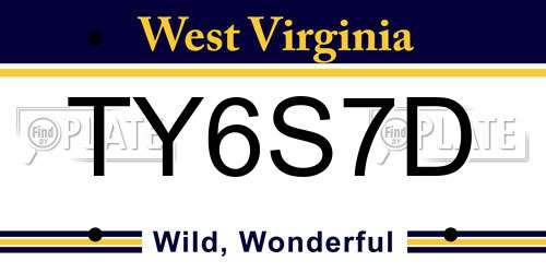 TY6S7D West Virginia License Plate