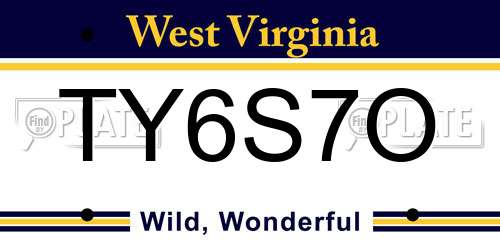 TY6S7O West Virginia License Plate