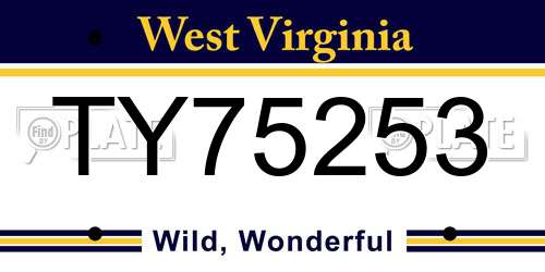 TY75253 West Virginia License Plate