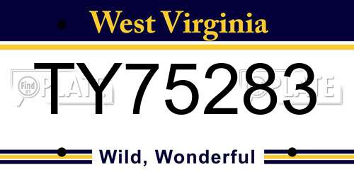 TY75283 West Virginia License Plate