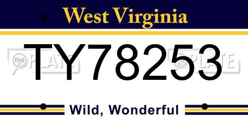 TY78253 West Virginia License Plate