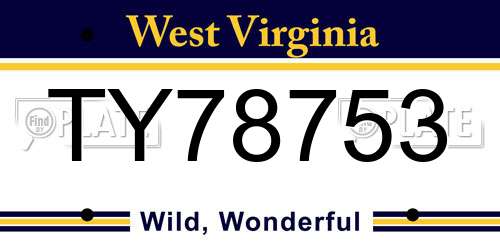 TY78753 West Virginia License Plate