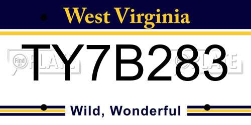 TY7B283 West Virginia License Plate