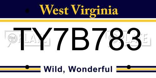 TY7B783 West Virginia License Plate