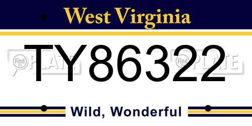 TY86322 West Virginia License Plate