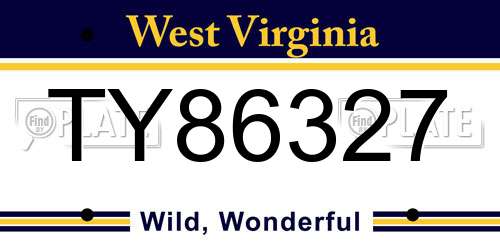 TY86327 West Virginia License Plate