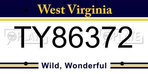 TY86372 West Virginia License Plate